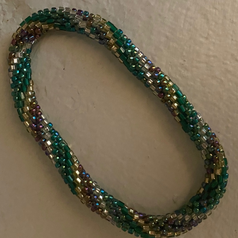 Green & purple & gold woven bracelet